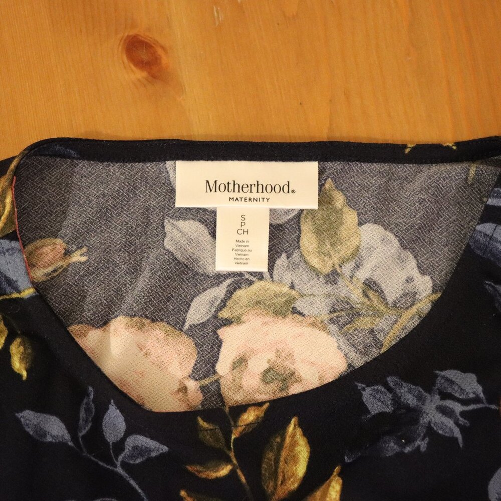 Motherhood 3/4 sleeve shirt, navy background with pink and blue flowers, formal - Picture 2 of 8